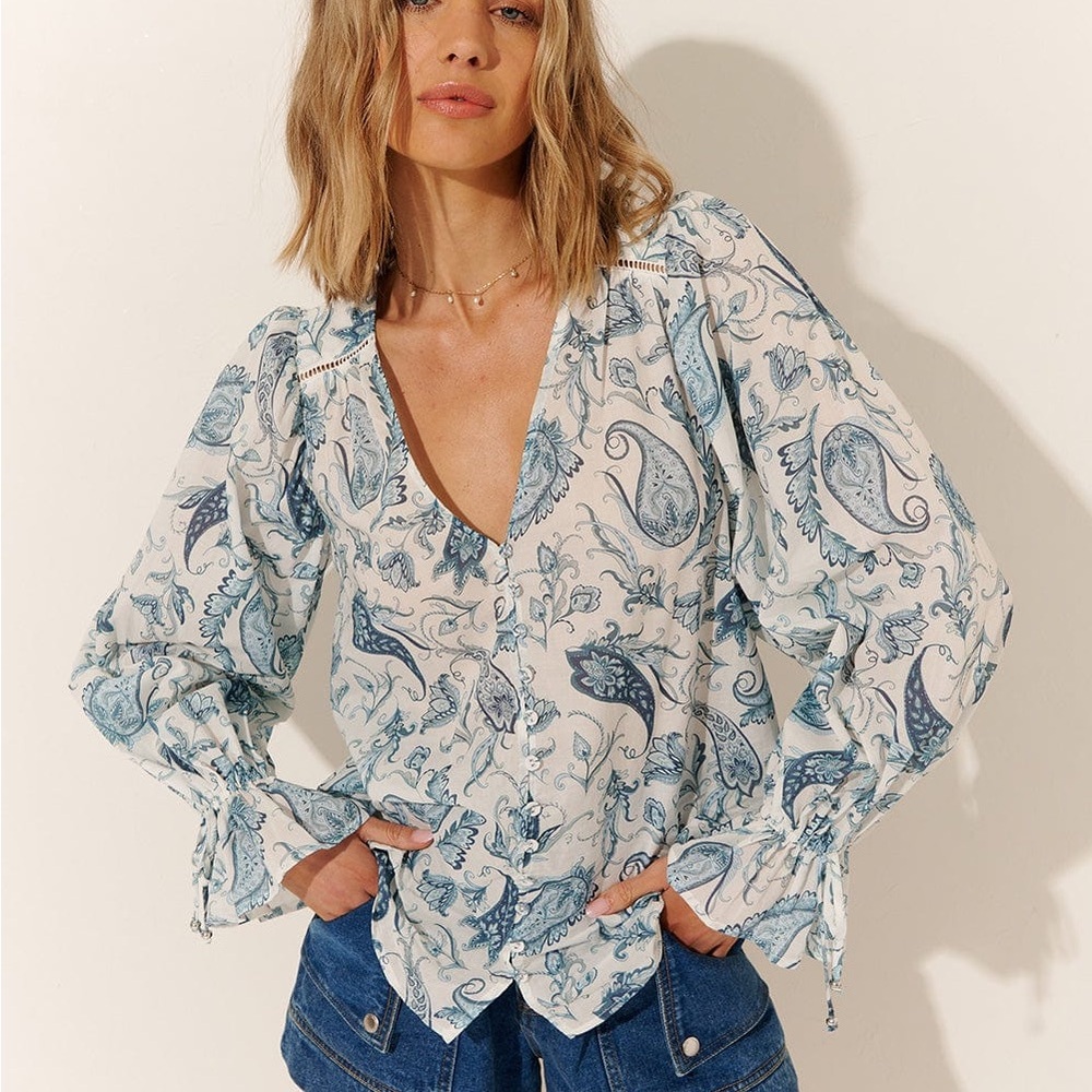 Kivari Cotton Boho Blouse Lightweight Peasant Top Resort Bohemian 8